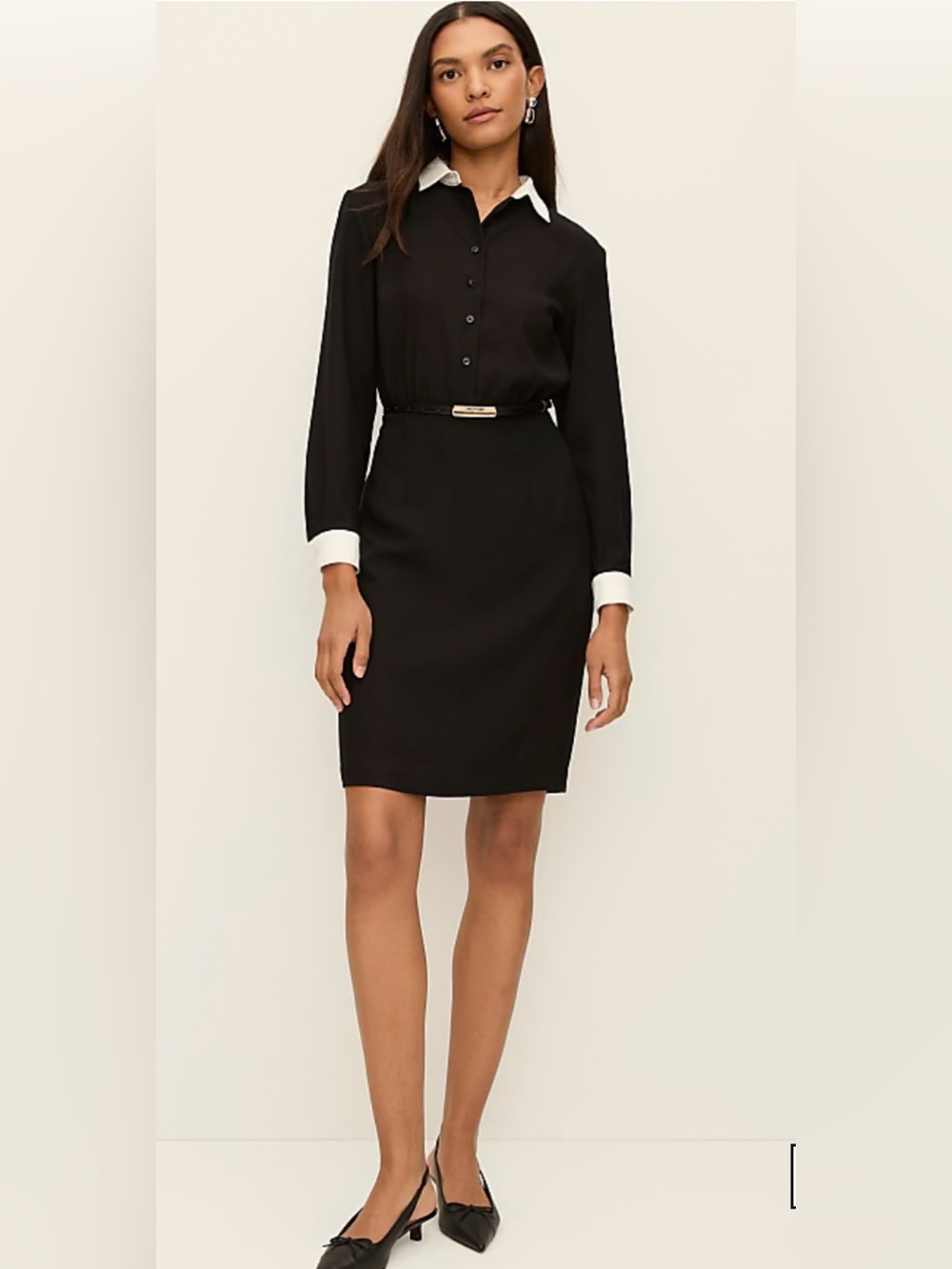 Ann Taylor Black Sheath Dress with White Contrast Collar and Cuffs